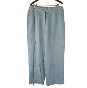 NEW LIZ CLAIBORNE Women's Plus Size 16 Linen Pant Ocean Blue Straight Leg